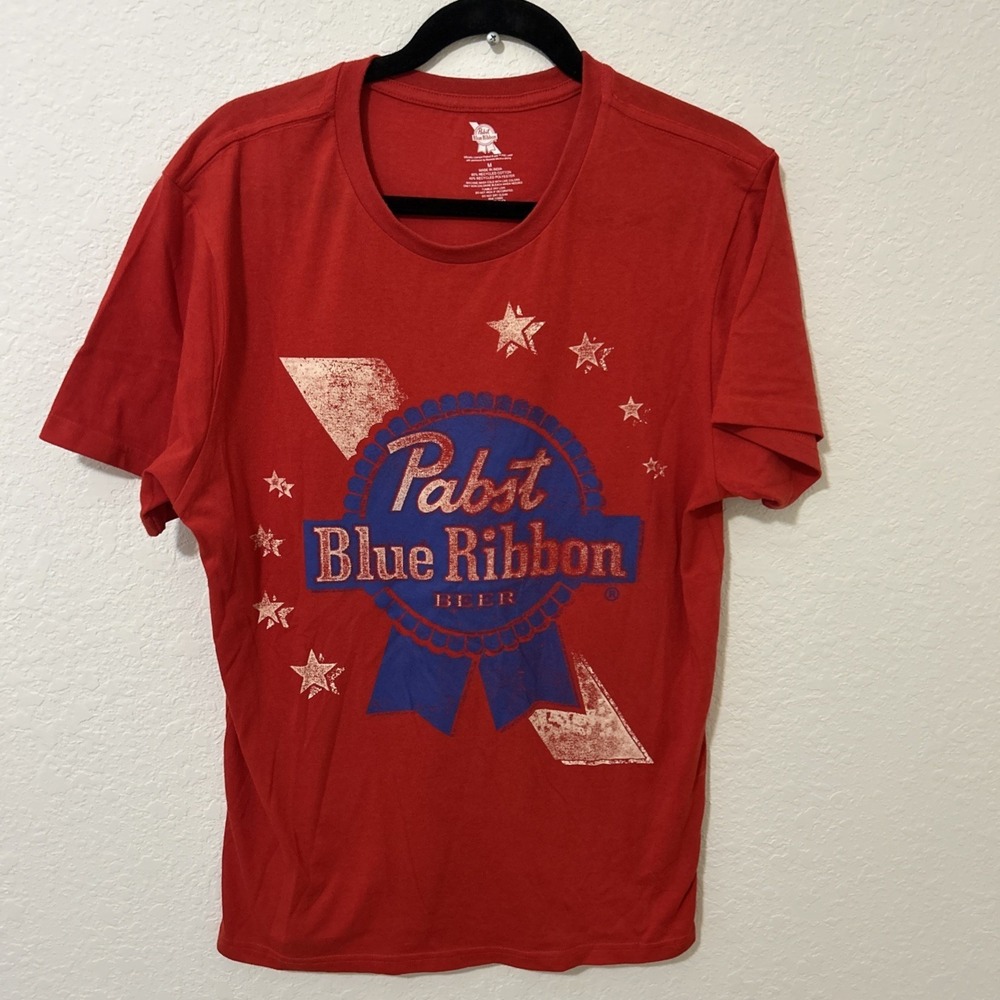 pabst blue ribbon Men's Medium Red‎ Distressed LogoT-Shirt